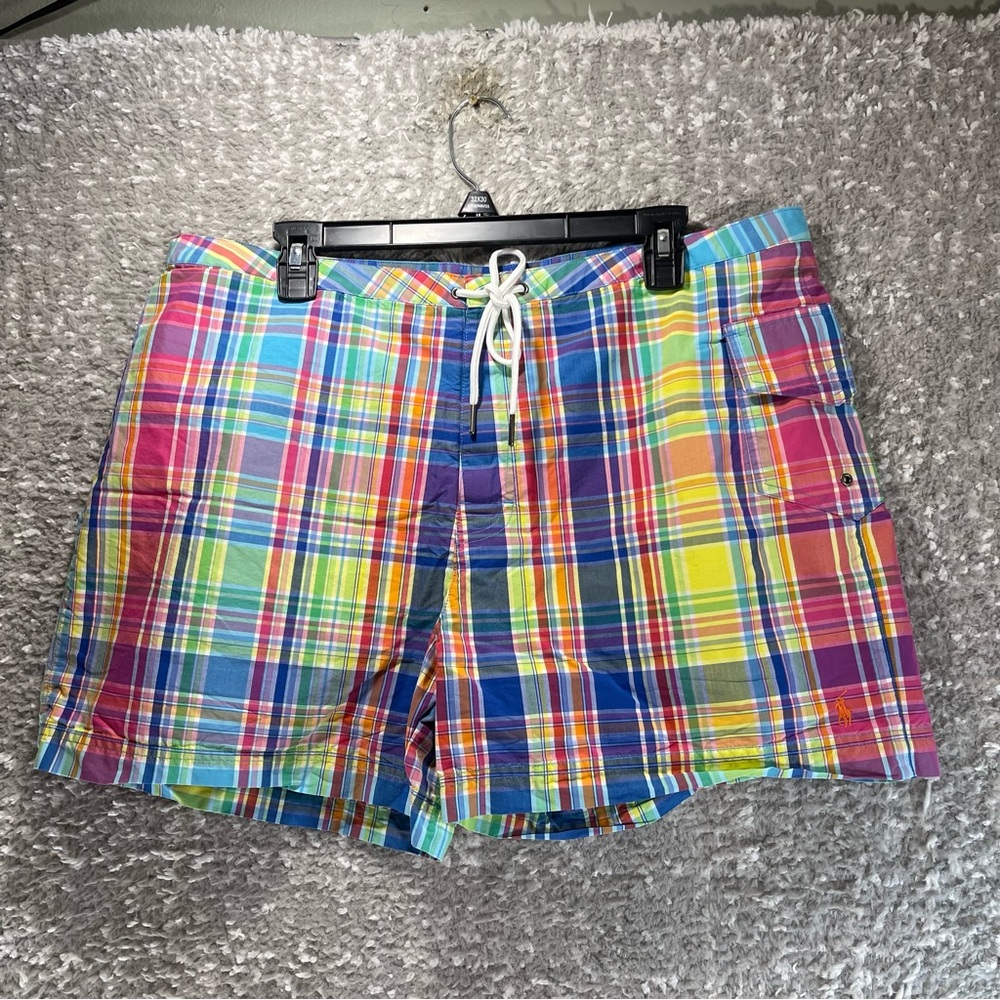 Polo Ralph Lauren VINTAGE Plaid Lined Swim Trunks Men's Size 36 Pocket